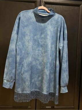 Blue Fringe Hem Women's Mini Dress